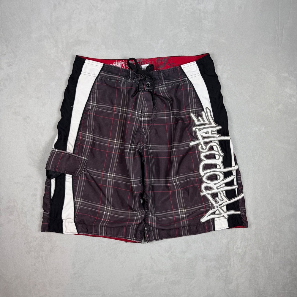 Y2K Mens‎ Aeropostale Plaid Embroidered Logo Board Shorts Swim Trunks 34